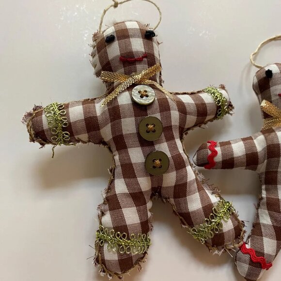 Gingerbread Man Christmas Tree Ornaments Handmade Hand Stitched Holiday Decor - Picture 4 of 5